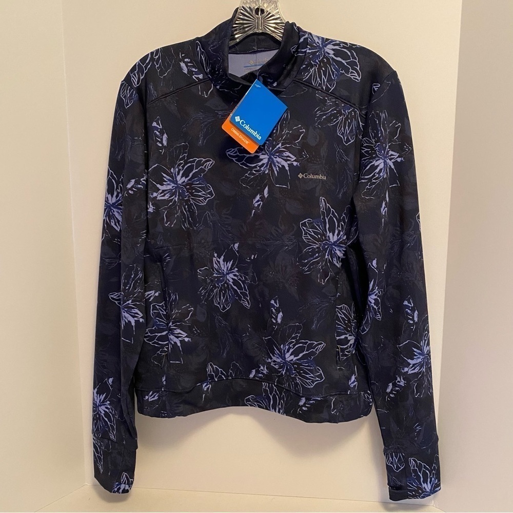 Columbia Womens Navy Blue Floral Omni-Shade Ballona Pullover Large New With Tag